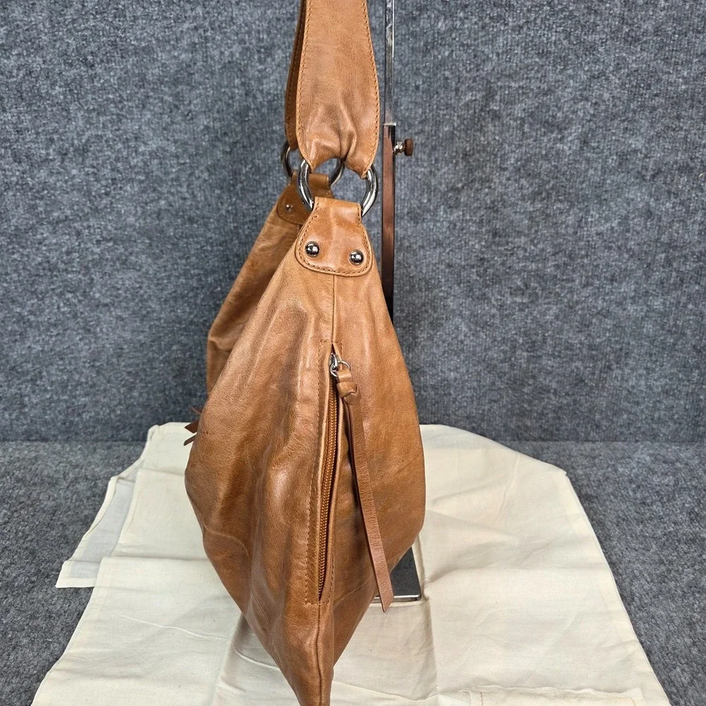 HOBO INTERNATIONAL Paulette Cognac Leather Slouchy Shoulder Handbag Purse Y2k